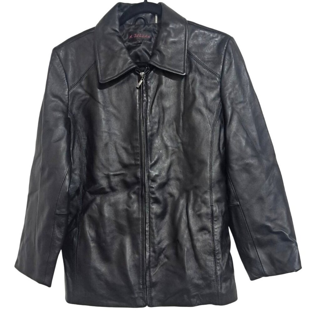 M. Julian Womens Genuine Leather Black Jacket With Zip Closure Lined With Polyes